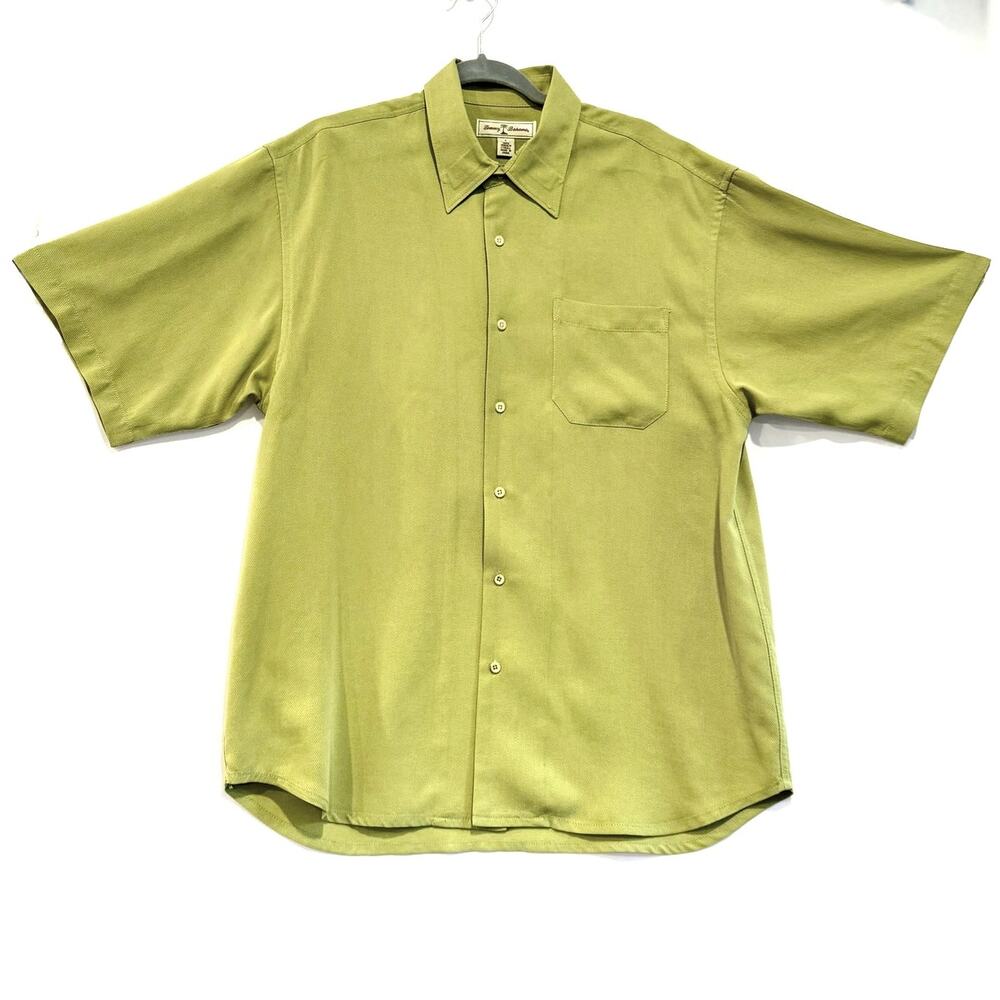 Tommy Bahama Men’s L 100% Silk Shirt Green Tropical Embroidered Short Sleeve
